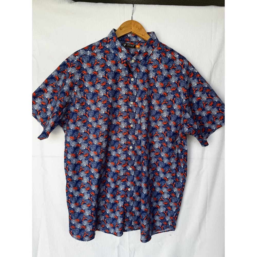 Cremieux Performance Mens XL Navy Blue Coral Crab Lobster Nautical Button Shirt